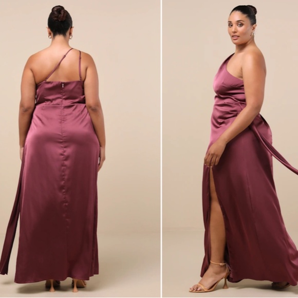LULU's Sexy Prom Wedding Bridesmaid Elegant Satin One Shoulder Elegant Gown - Picture 8 of 10